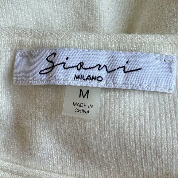Sioni Milano Jewel Neck Women's White Sweater has Fringe Trim Bishop Sleeves Med - Picture 8 of 9